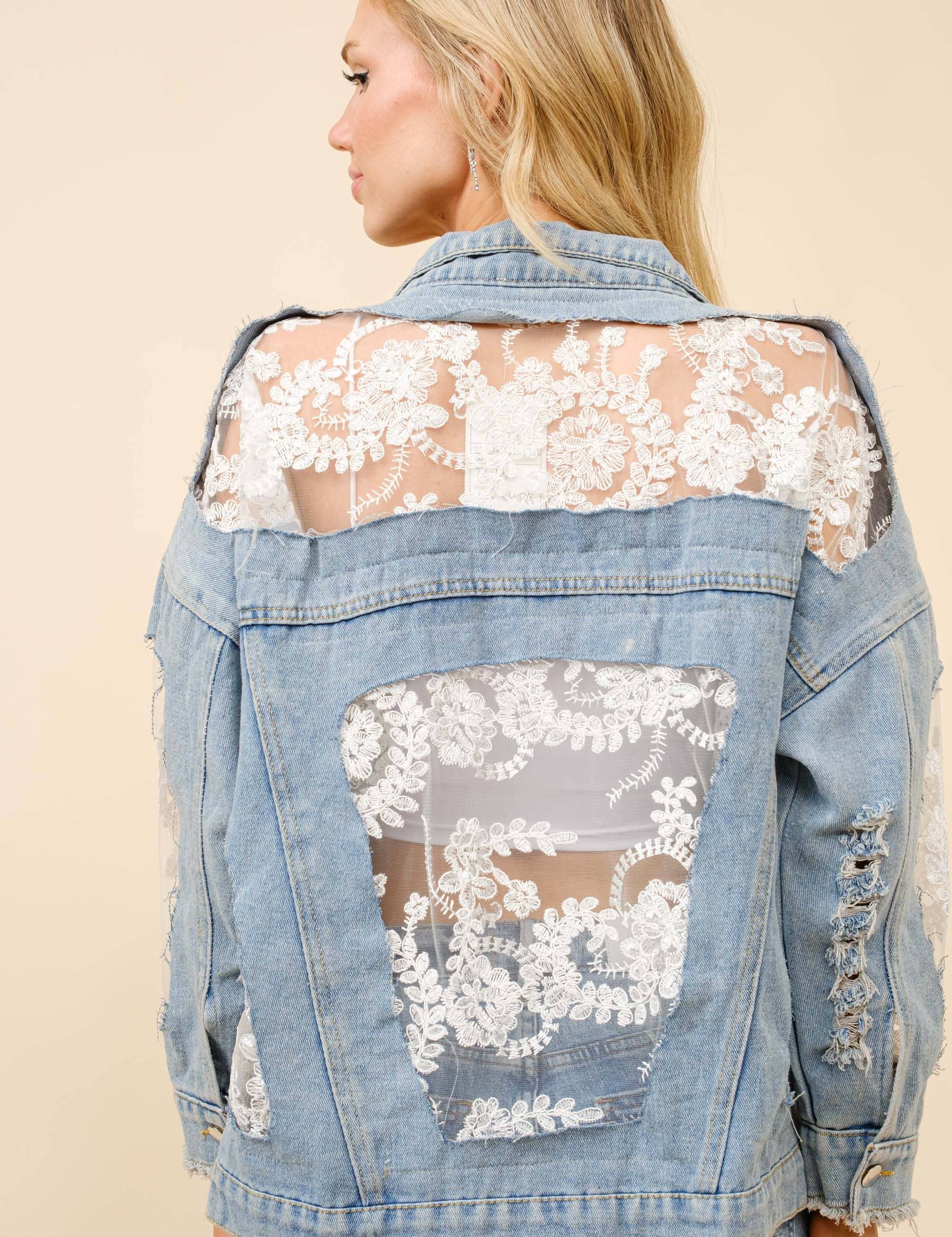 Western Lace Denim Jacket LIGHT WASH