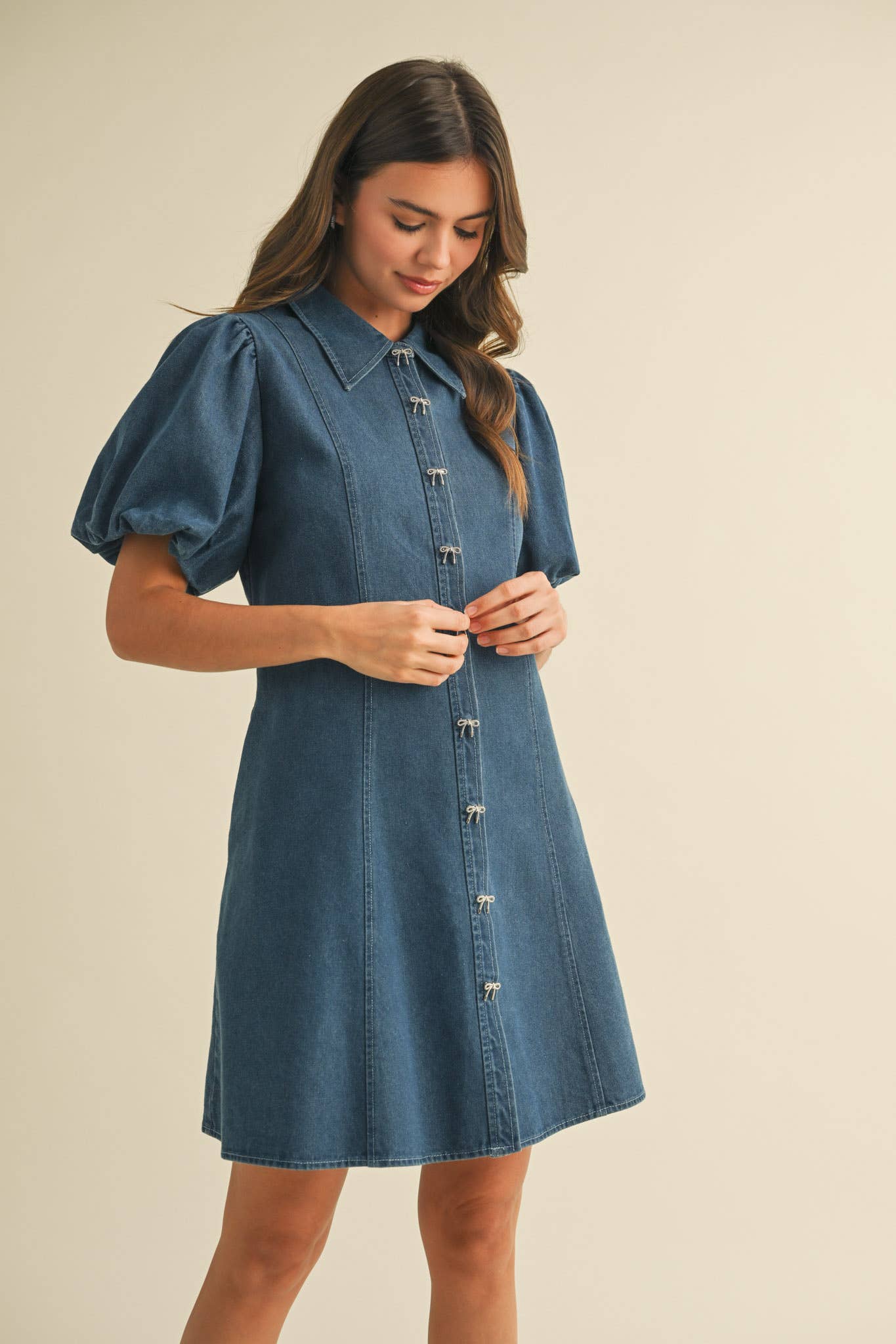 lasso bow denim dress Large