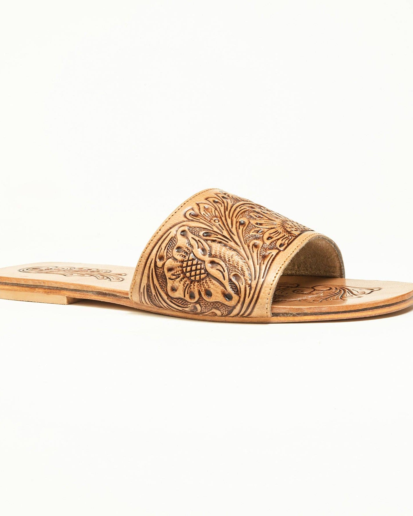 Western Sunflower Tooled Leather Sandals