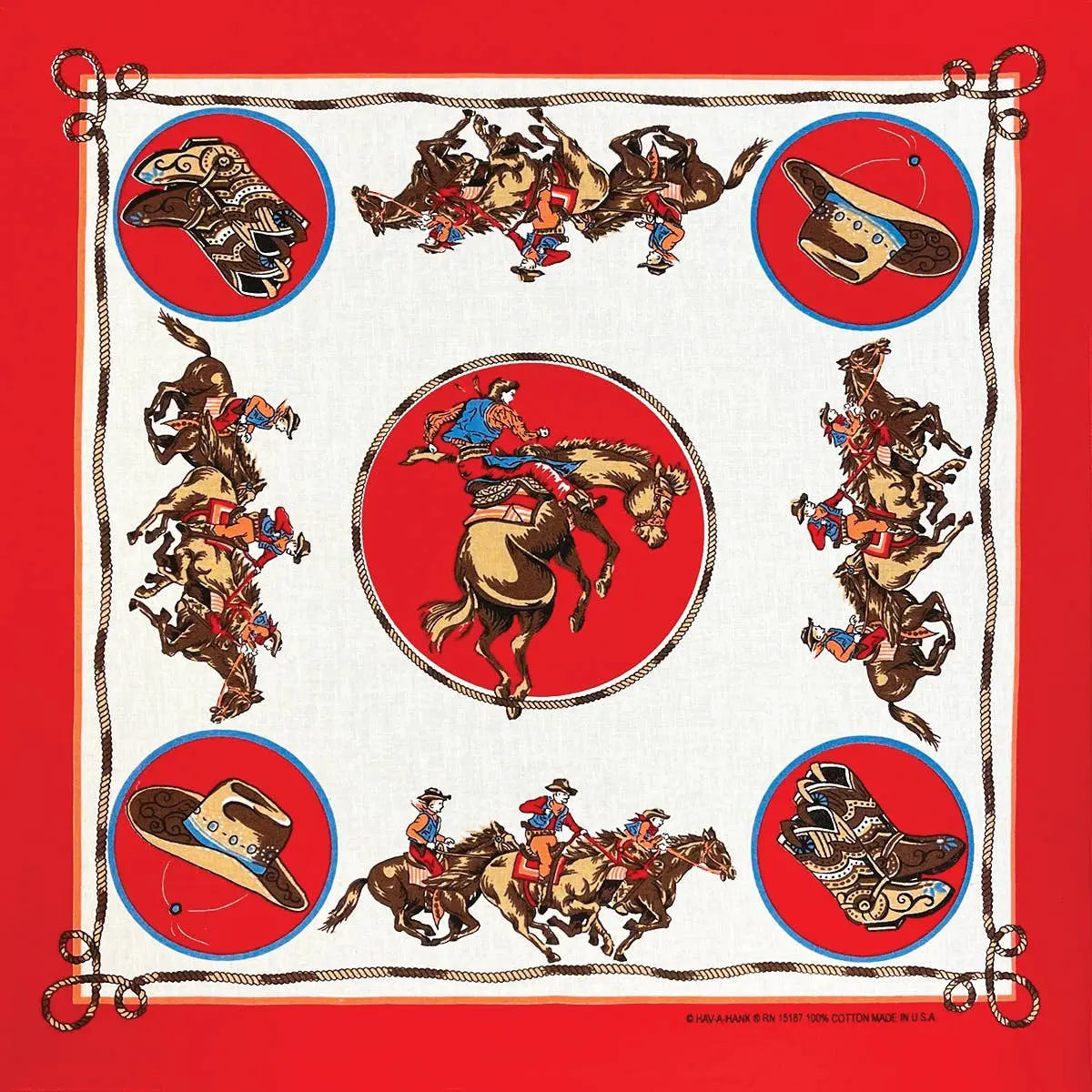 Bandanna - 22" MADE IN USA - Rodeo Cowboy Red Faire - The Bandanna Company