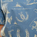 Blue Western Motif Cotton T-Shirt Dress