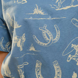 Blue Western Motif Cotton T-Shirt Dress