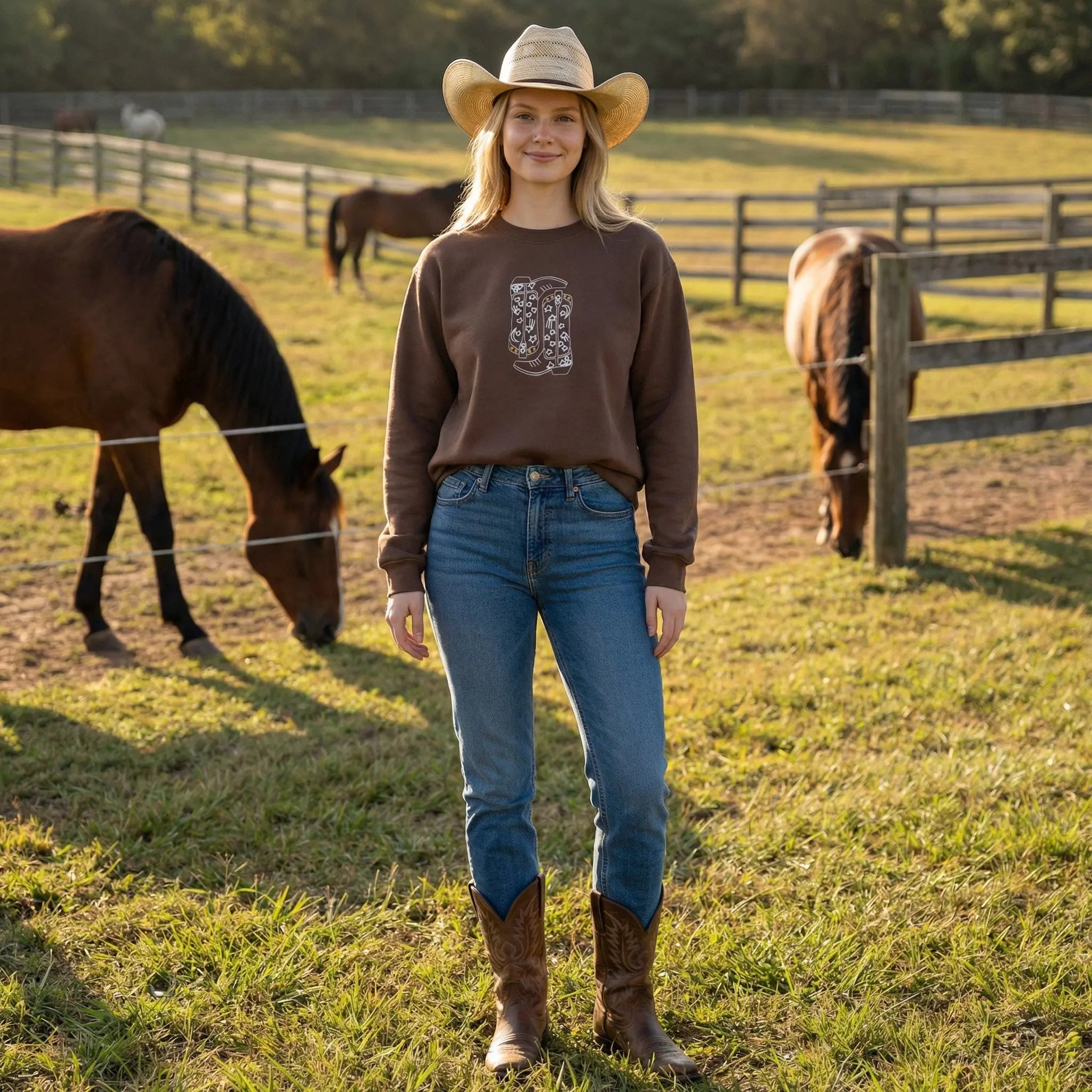 Cowgirl Boots Embroidered Sweatshirt - Bridle Up Hope Shop