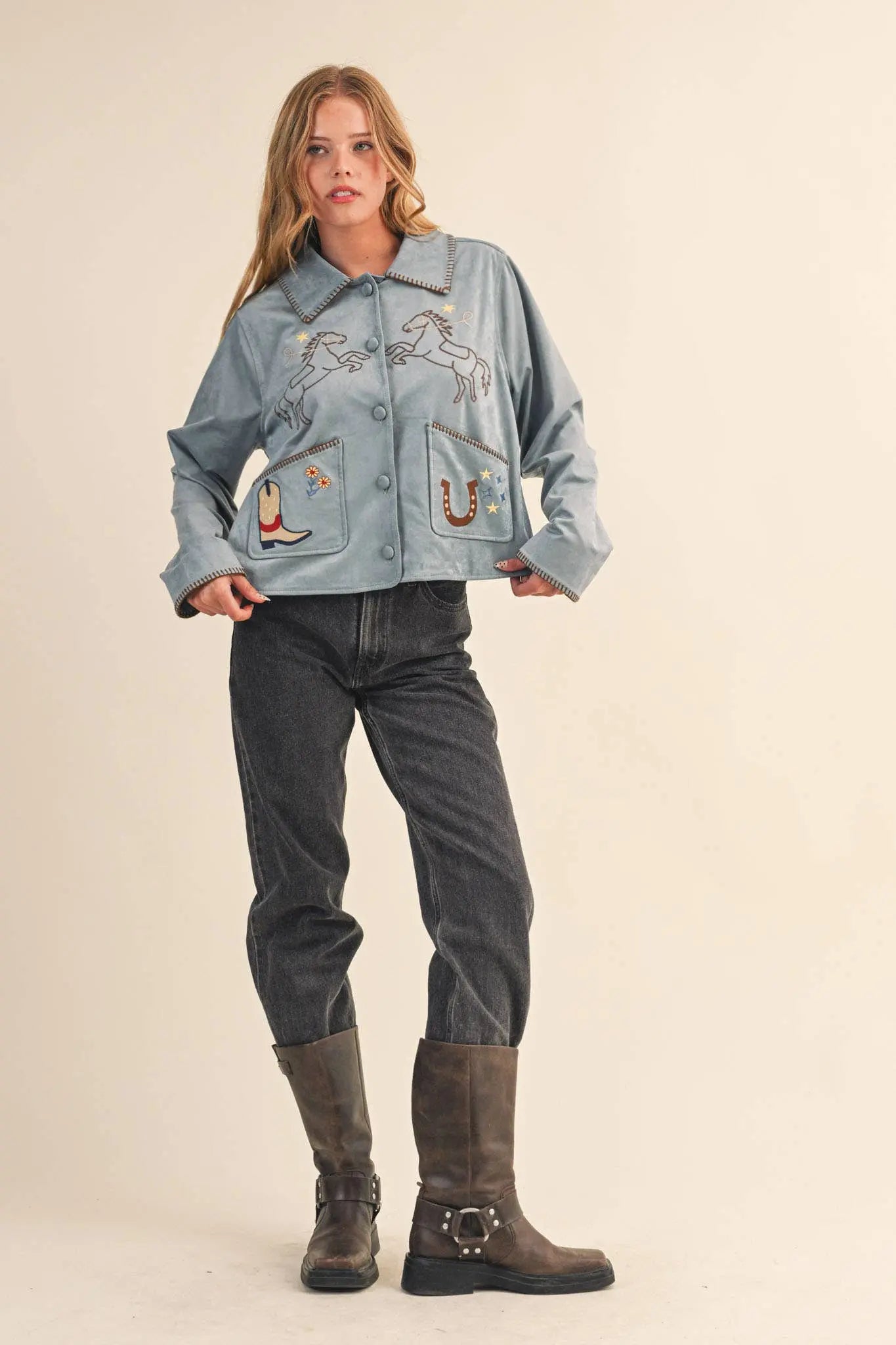 Cowgirl Embroidered Suede Jacket - Bridle Up Hope Shop