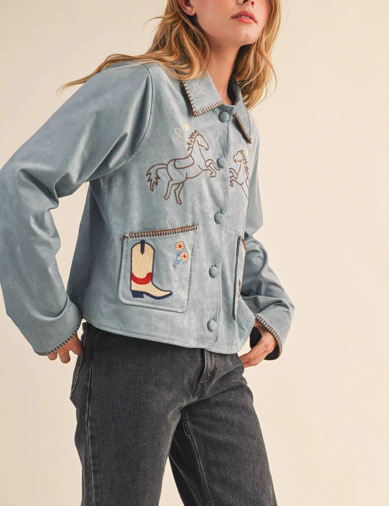 Cowgirl Embroidered Suede Jacket - Bridle Up Hope Shop