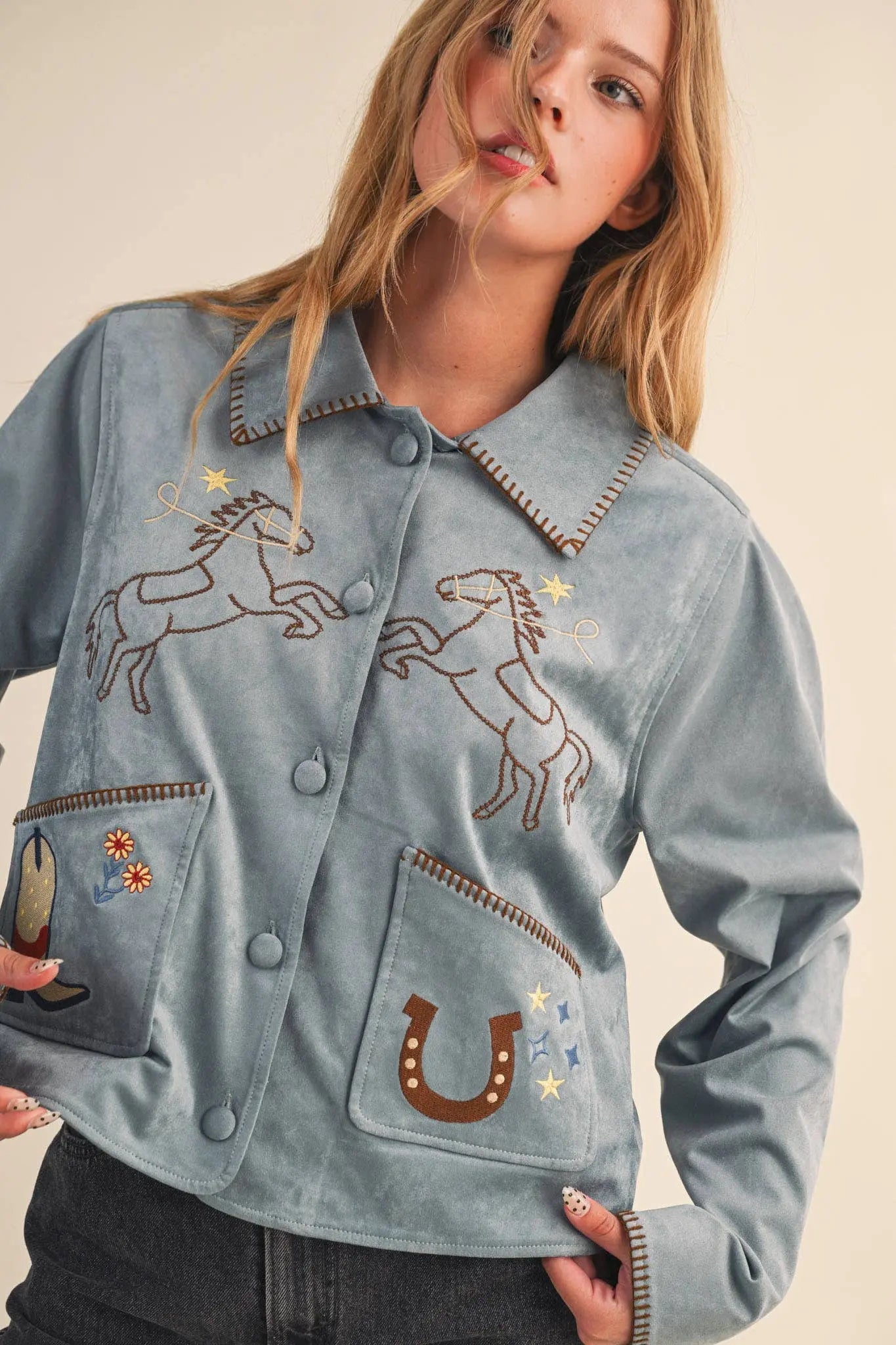 Cowgirl Embroidered Suede Jacket - Bridle Up Hope Shop