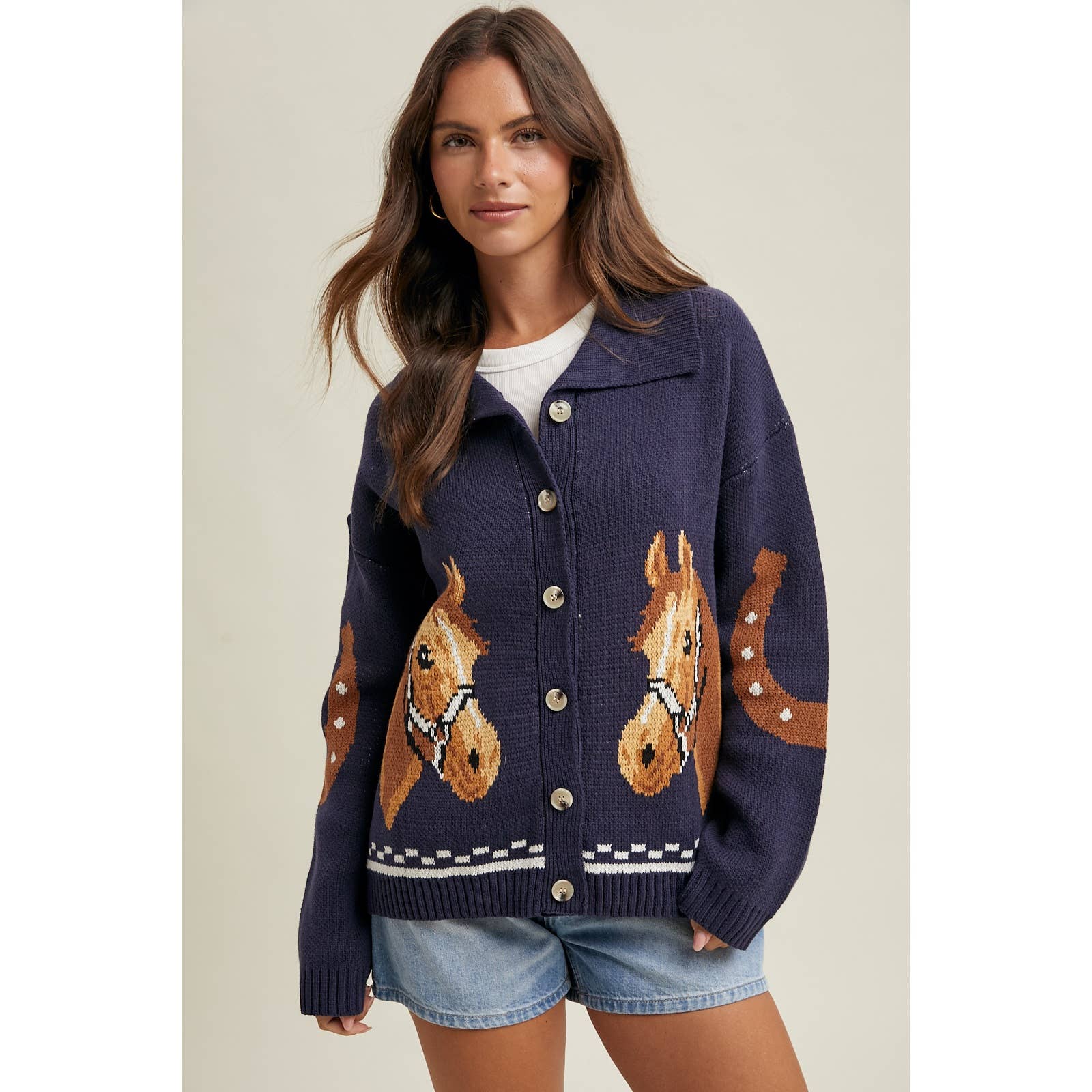 Everyday Horse Button Cardigan Navy