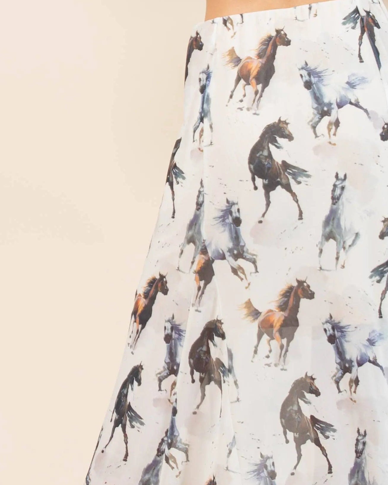 AS1300-HAZEL GALLOPING HORSES PRINT LINED MESH SKIRT Faire - Avery