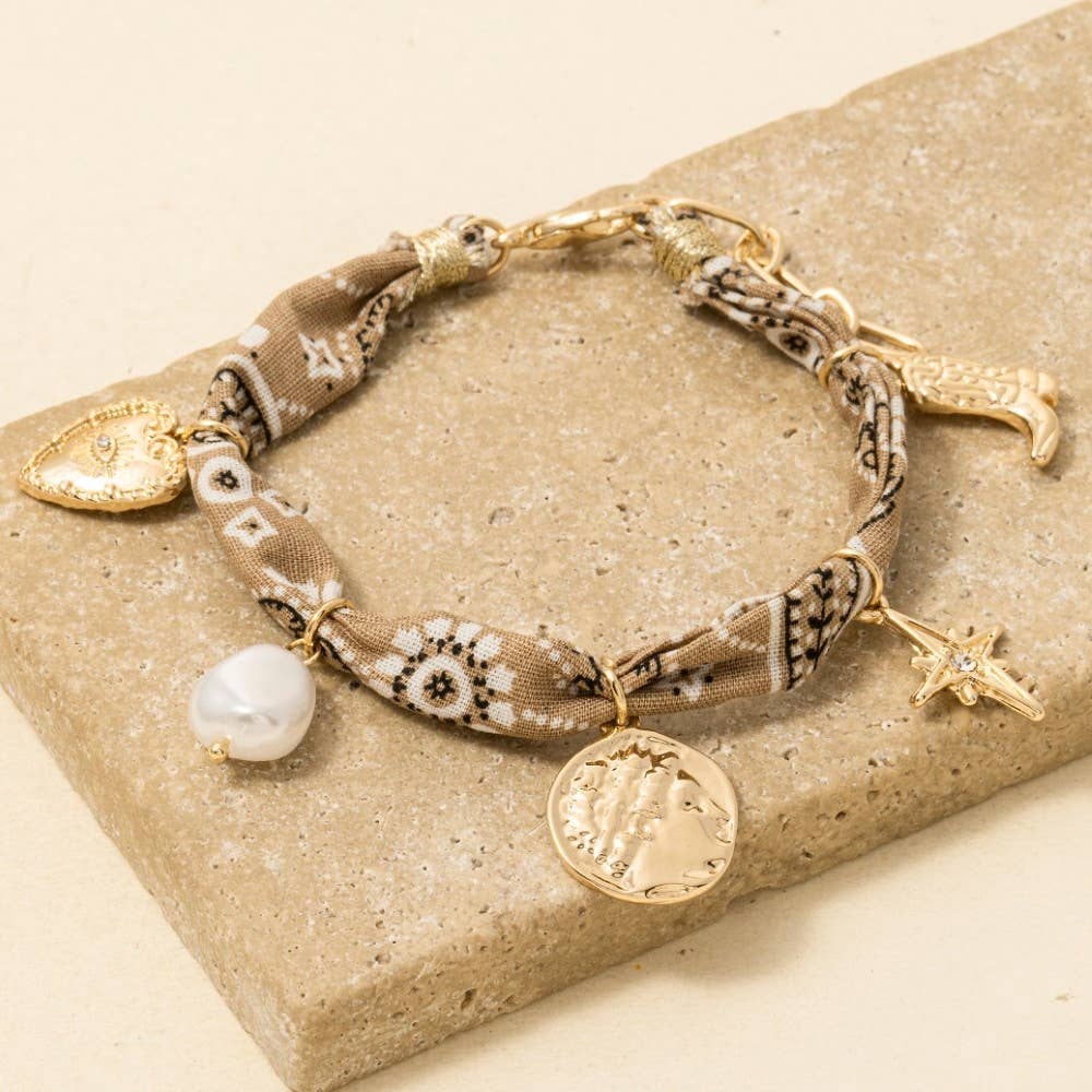 Bandana Boot Charm Bracelet Tan