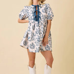 Vintage Horse Toile Print Denim Mini Dress Main Strip