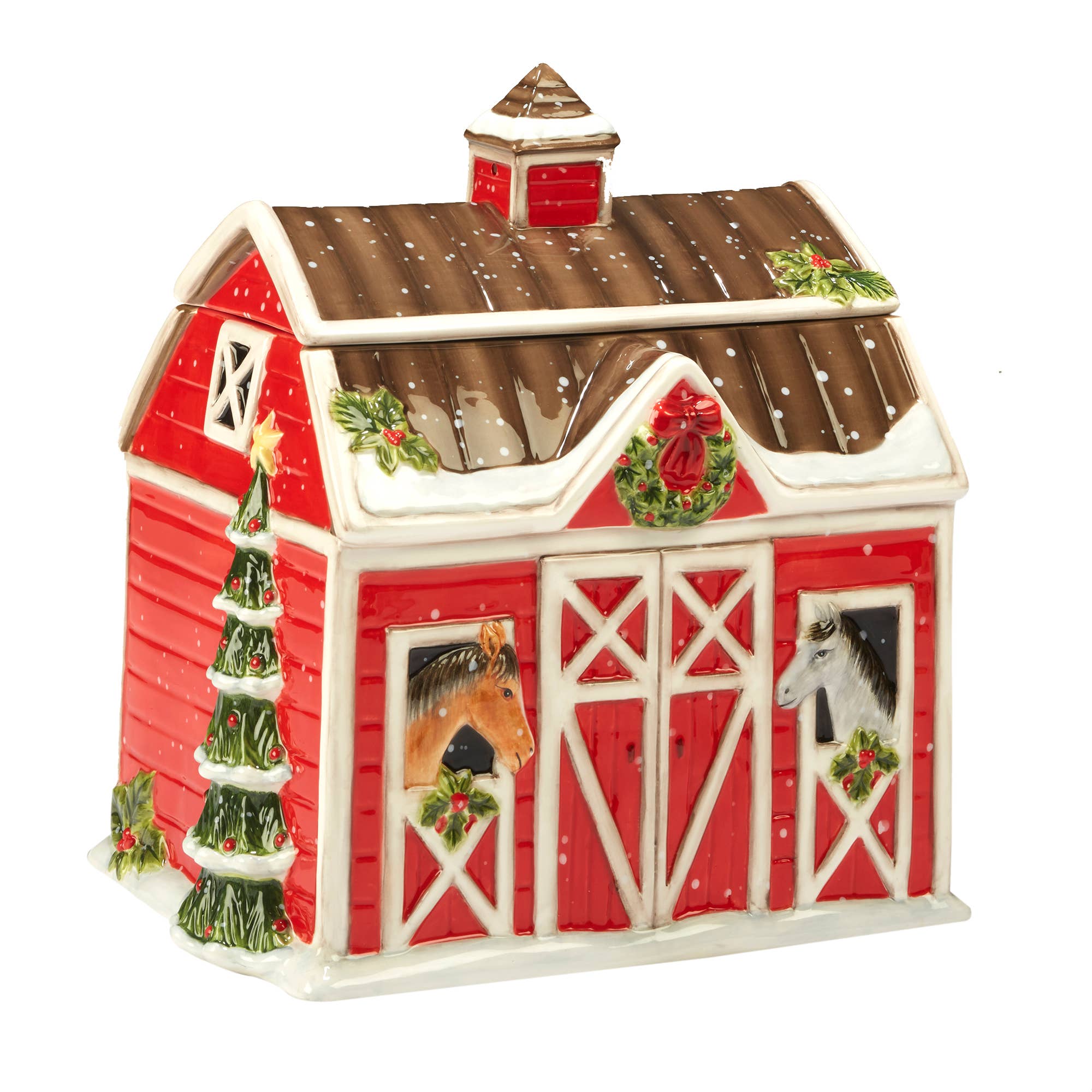 Horse Barn Christmas Cookie Jar