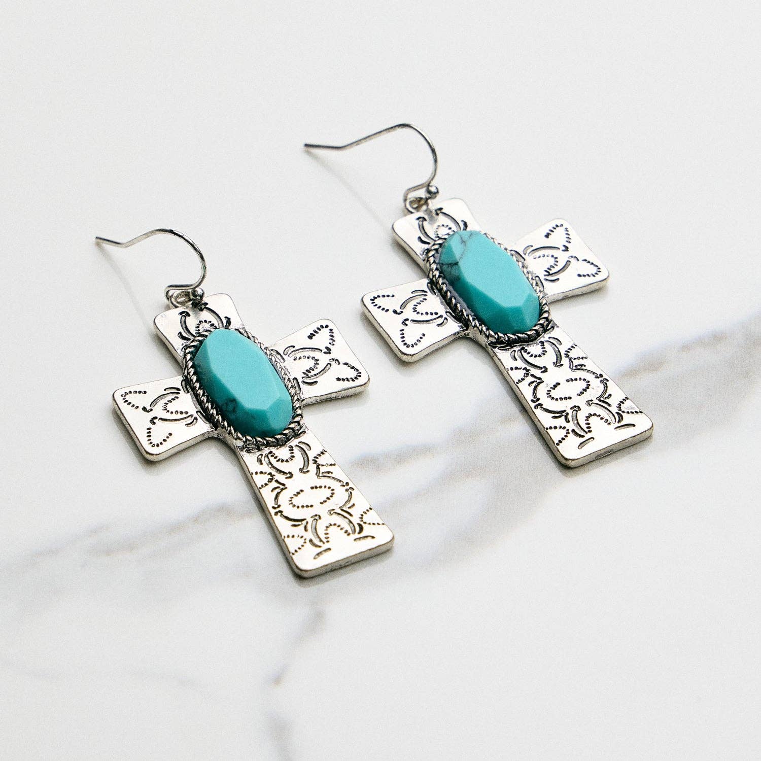 Turquoise Cross Drop Earrings One 5SE31237 Turquoise