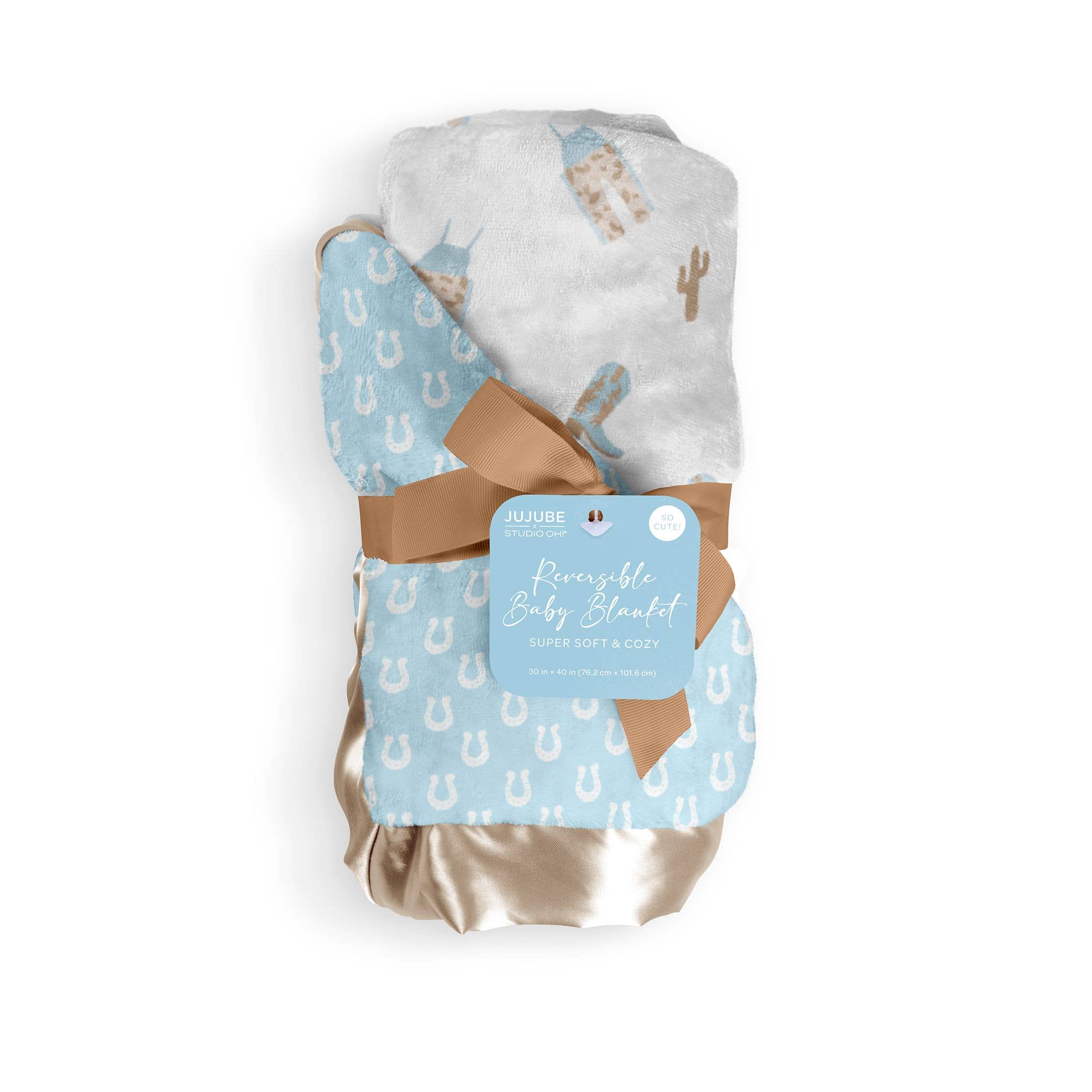 Reversible Howdy Blue Baby Blanket