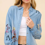 Western Motif Embroidered Tencel Shirt Large