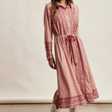 Cowgirl Embroidered Dress in Dusty Rose