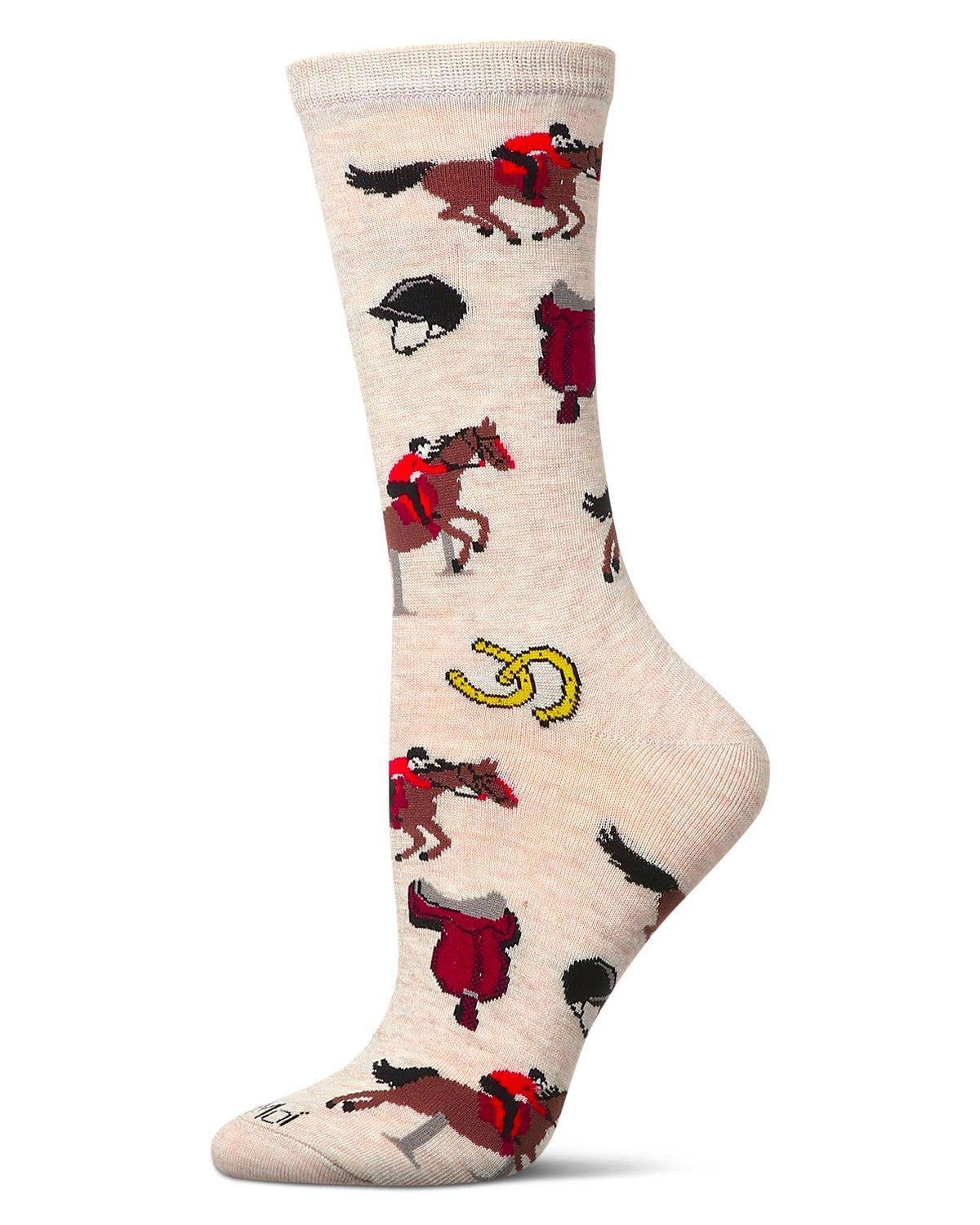 Equestrian Bamboo Crew Socks Ivory Heather 9-11