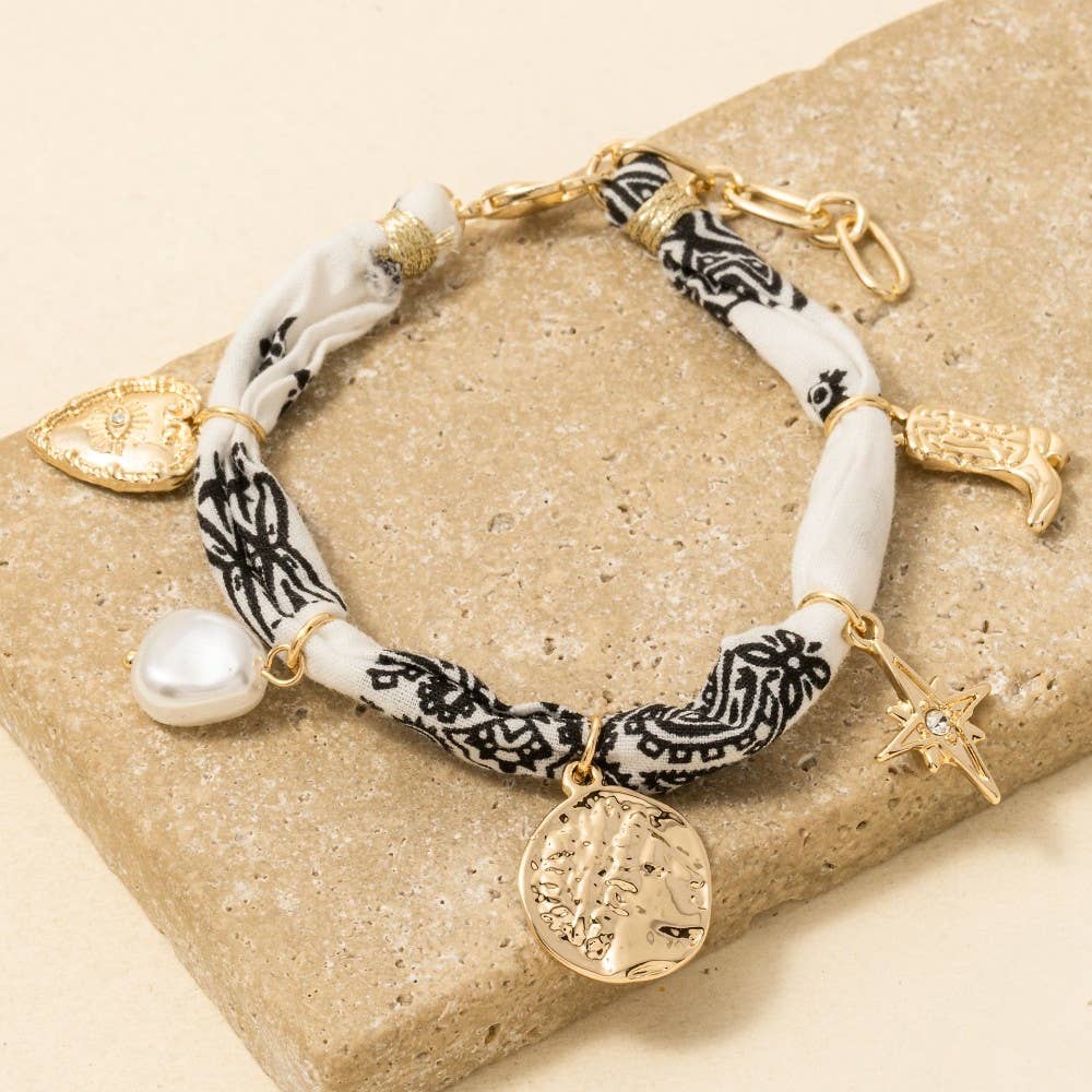 Bandana Boot Charm Bracelet White