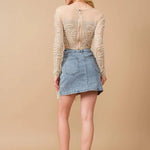 Denim Embellished Pearl Mini Skirt - Bridle Up Hope Shop