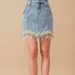 Denim Embellished Pearl Mini Skirt - Bridle Up Hope Shop