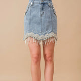 Denim Embellished Pearl Mini Skirt - Bridle Up Hope Shop