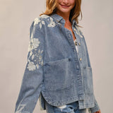 Denim Floral Work Jacket - Bridle Up Hope Shop