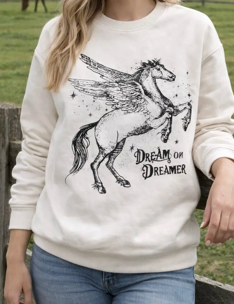 Dream On Dreamer Horse Sweatshirt - Bridle Up Hope Shop