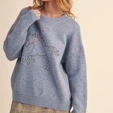 Dusty Blue Horse Sweater - Bridle Up Hope Shop
