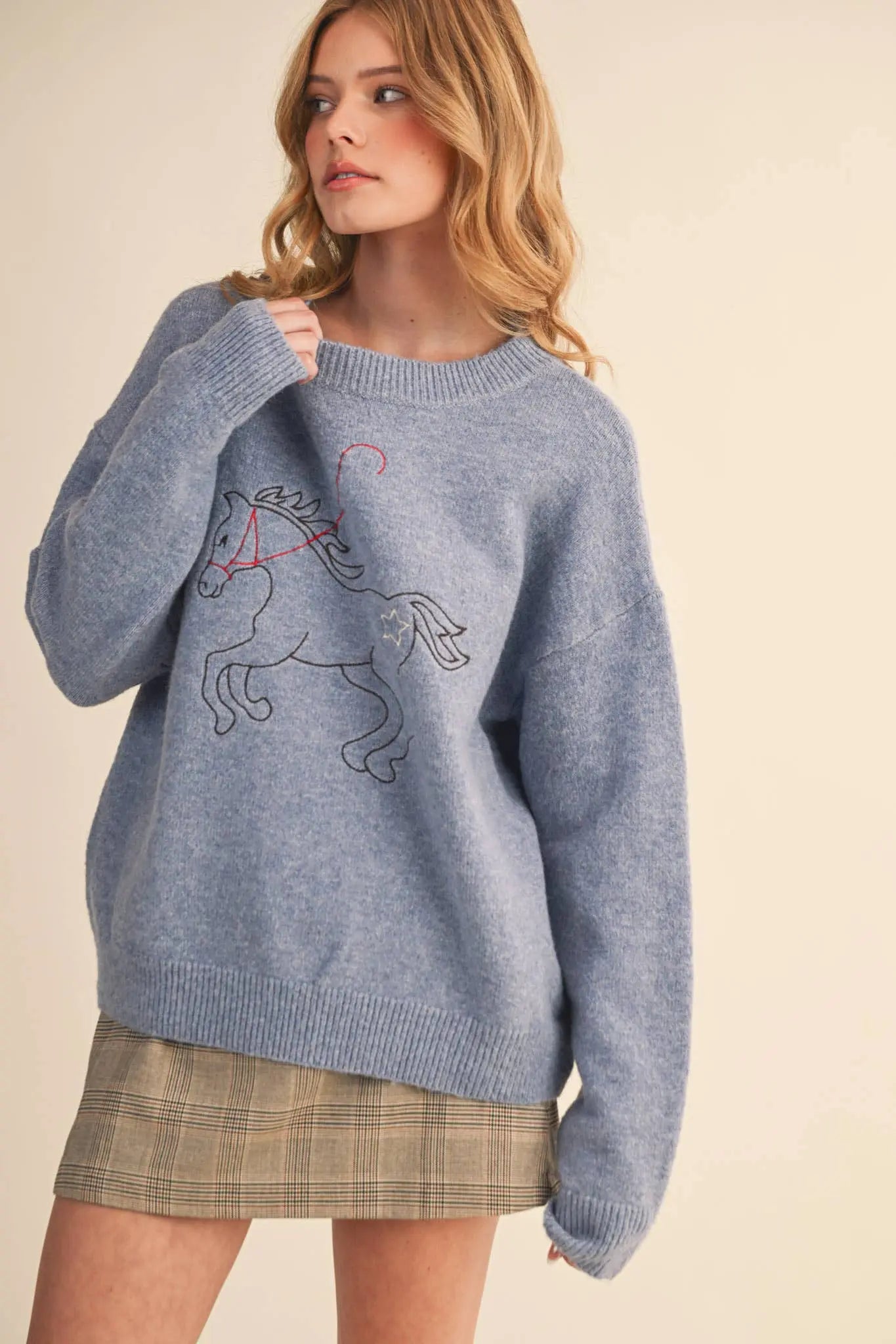 Dusty Blue Horse Sweater - Bridle Up Hope Shop