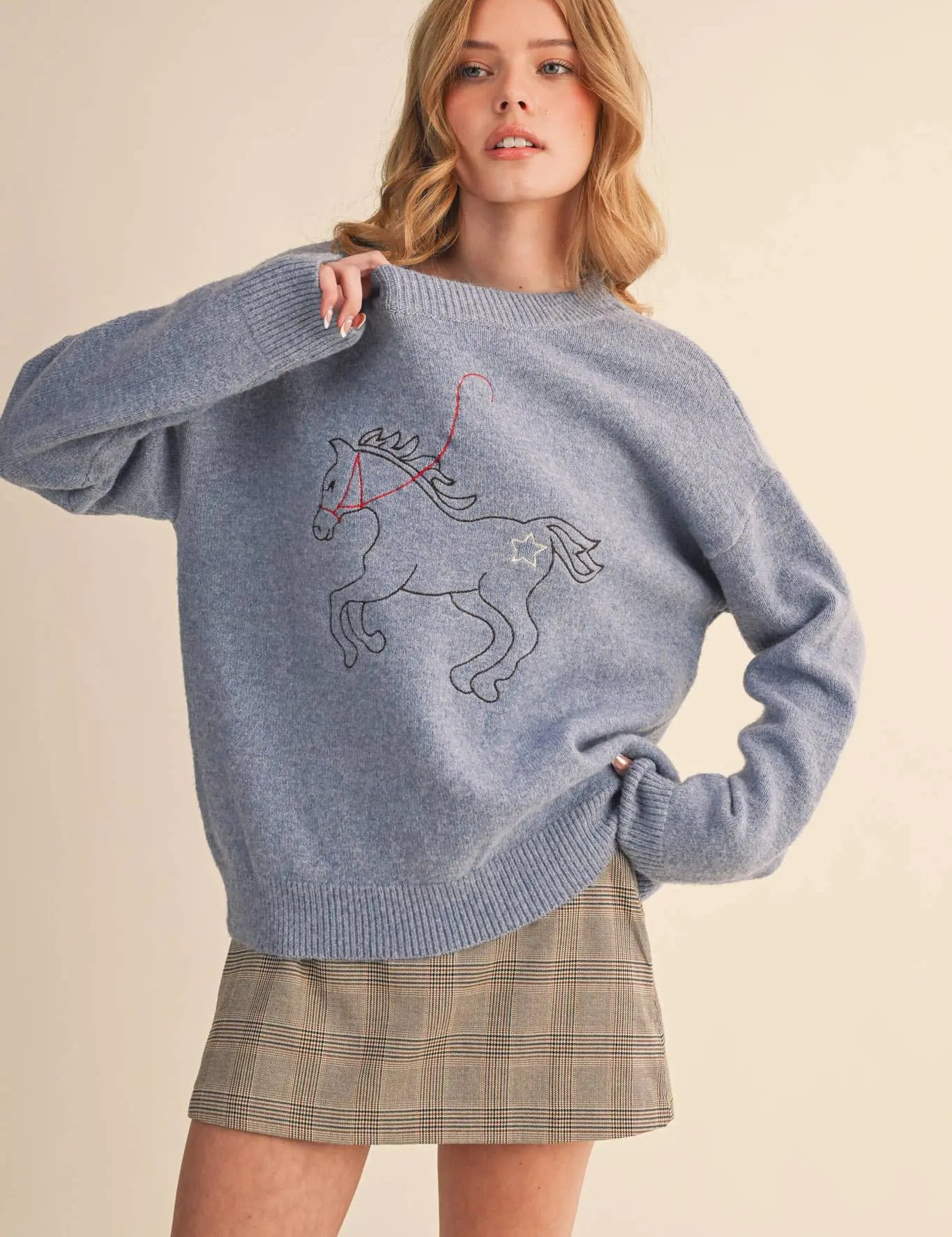 Dusty Blue Horse Sweater - Bridle Up Hope Shop