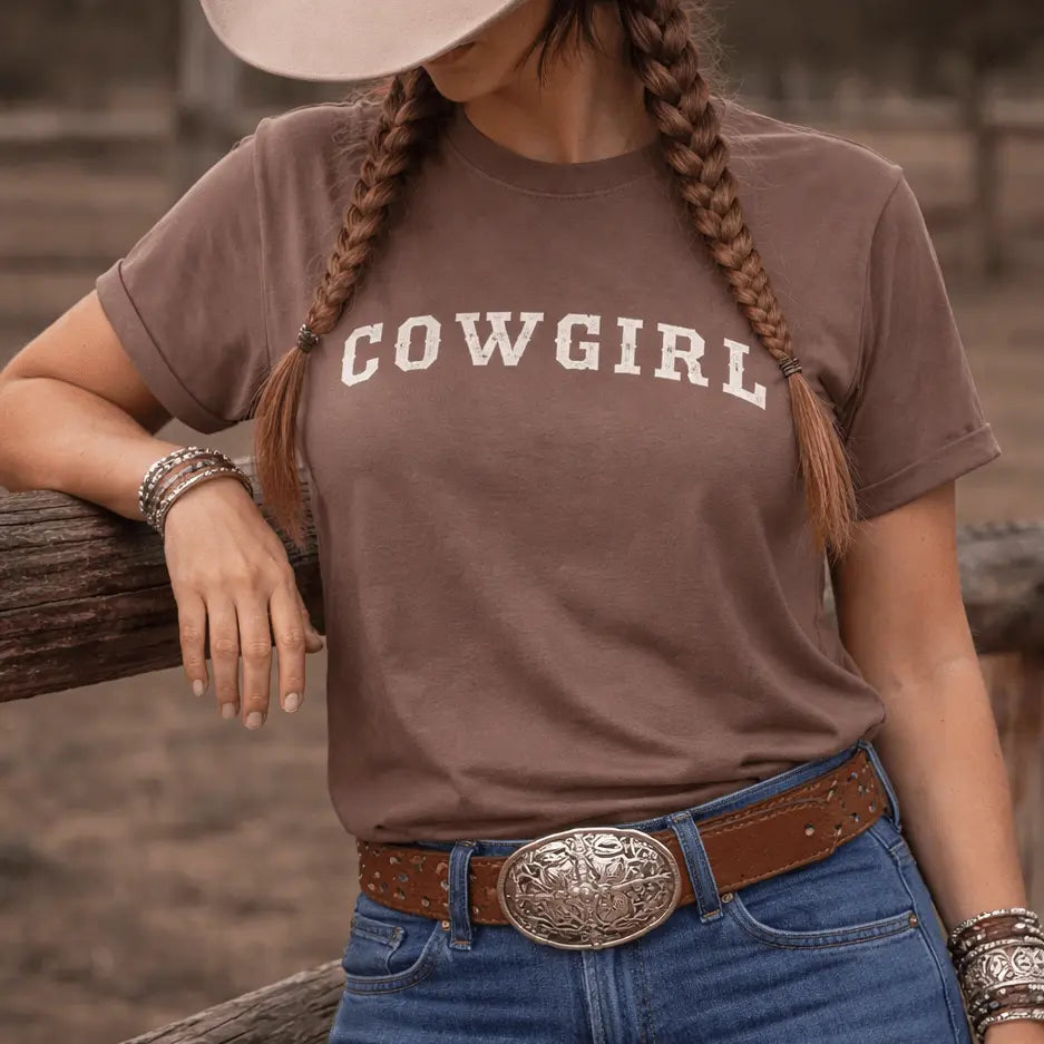 Dusty Trail Cowgirl T-Shirt (Brown) - Bridle Up Hope Shop