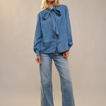 Tie Neck Chambray Blouse