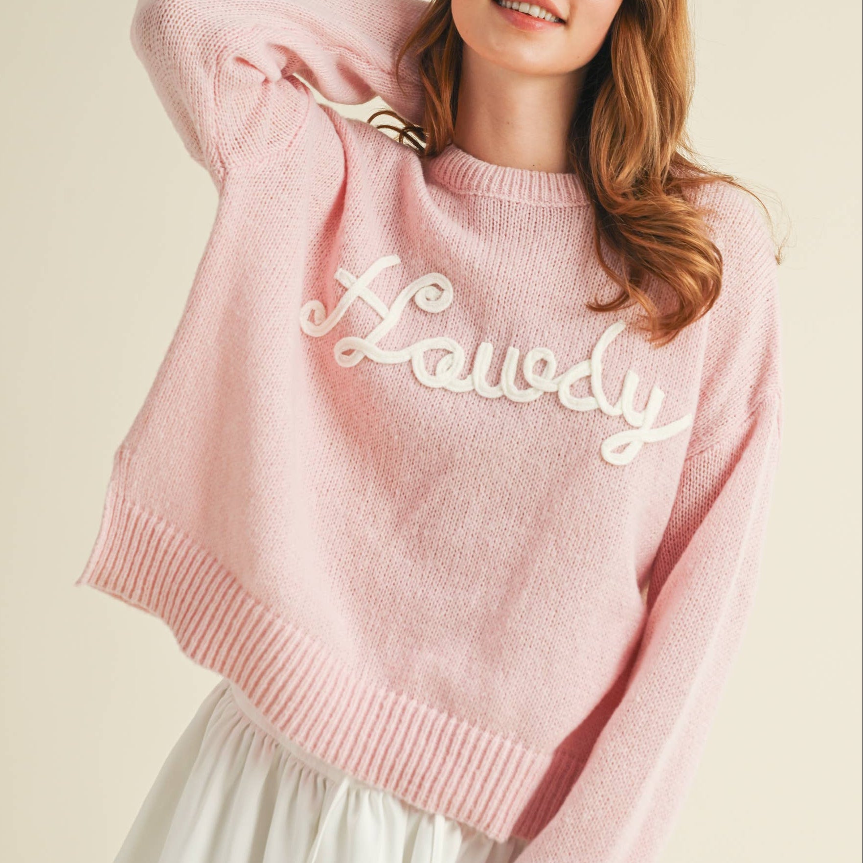 Howdy Pink Embroidered Knit Sweater L