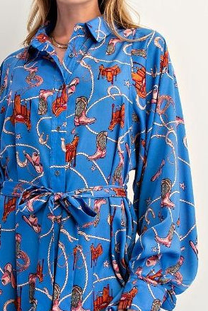Becky Blue Cowgirl Shirt Dress