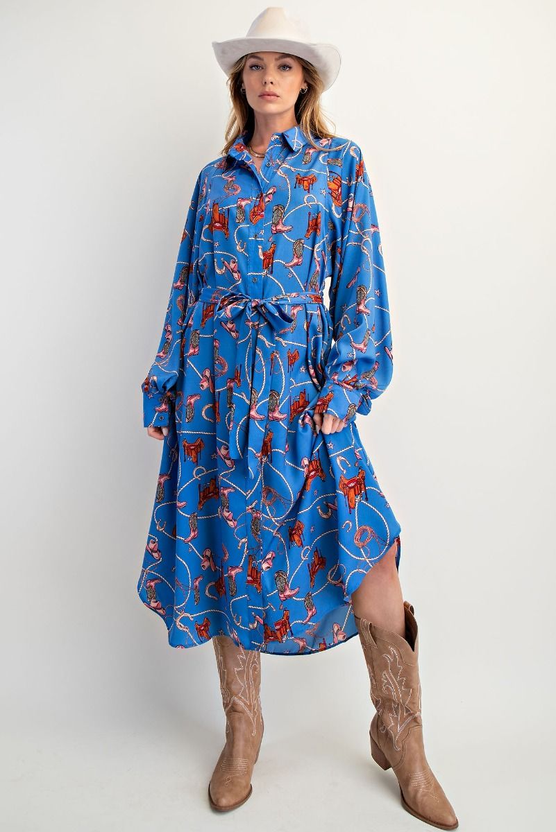 Becky Blue Cowgirl Shirt Dress
