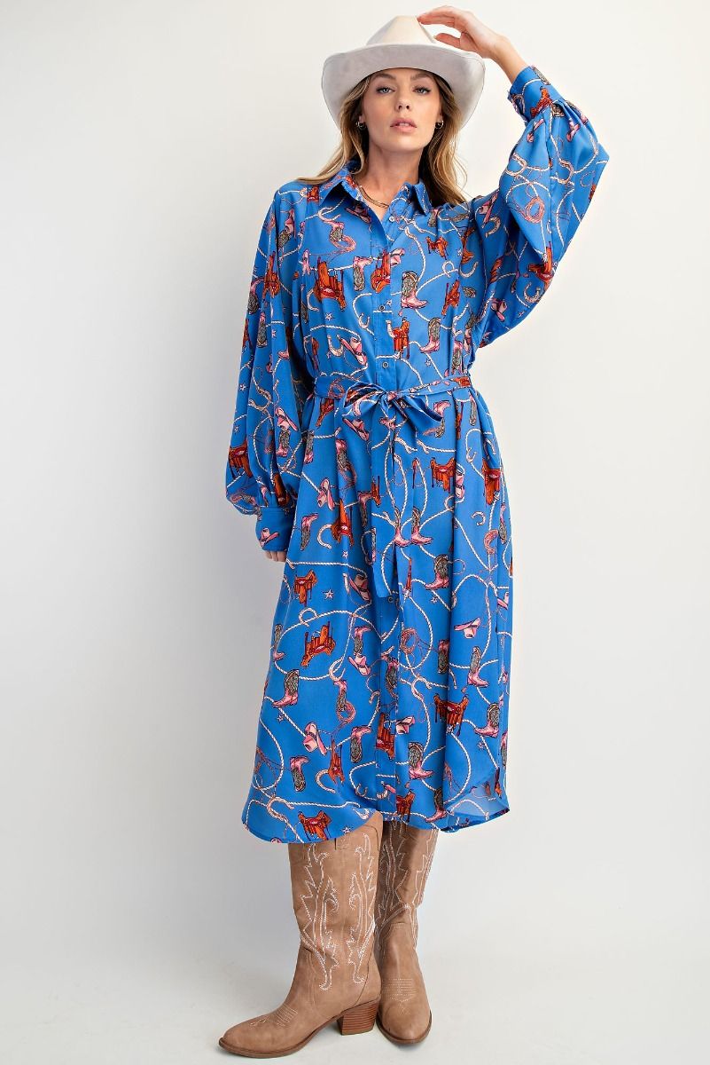 Becky Blue Cowgirl Shirt Dress