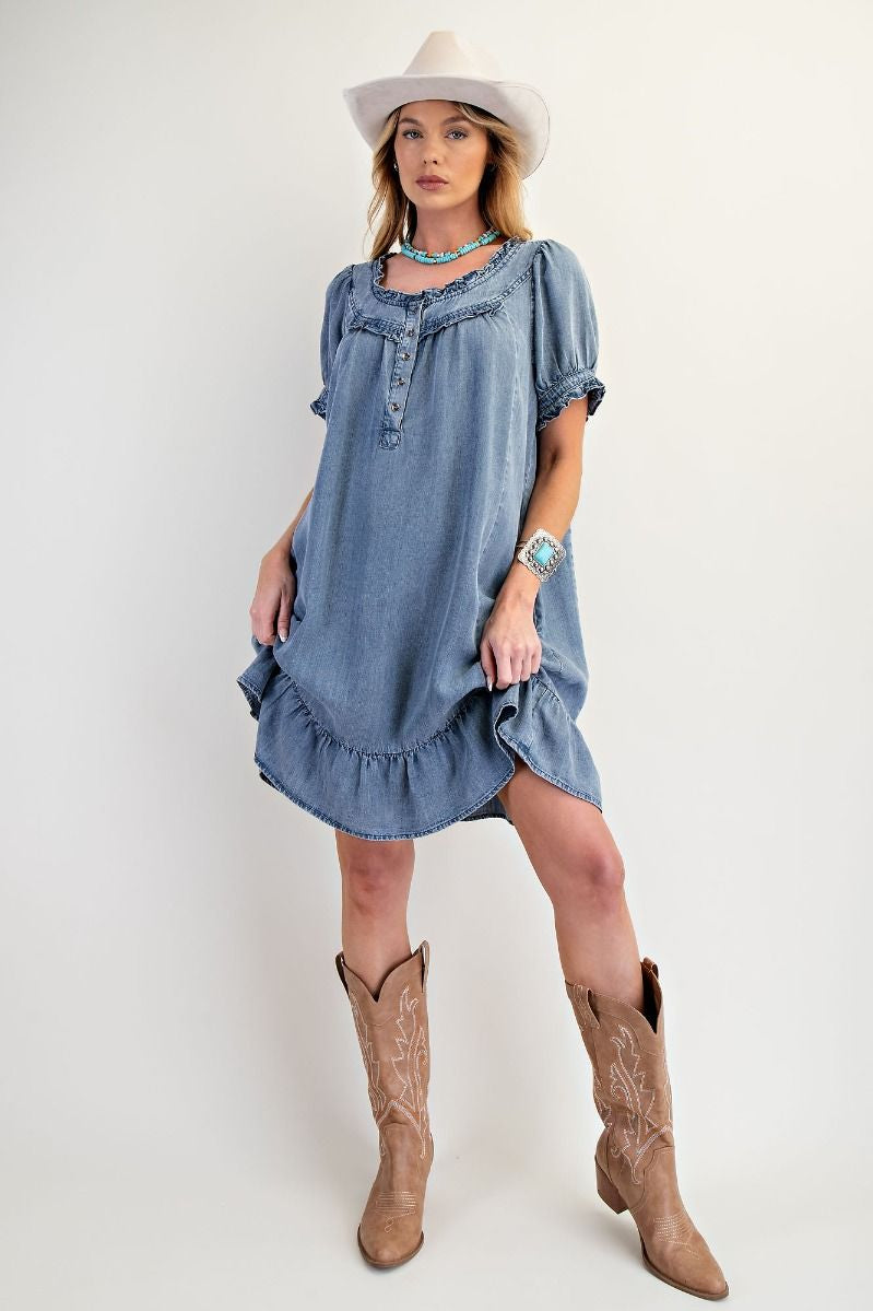 Chambray Ruffled Denim Dress