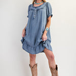 Chambray Ruffled Denim Dress
