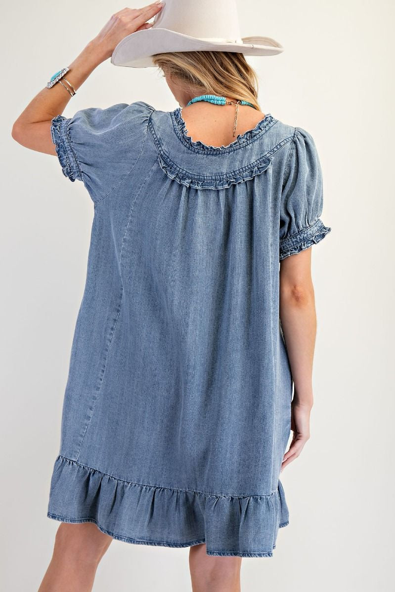 Chambray Ruffled Denim Dress