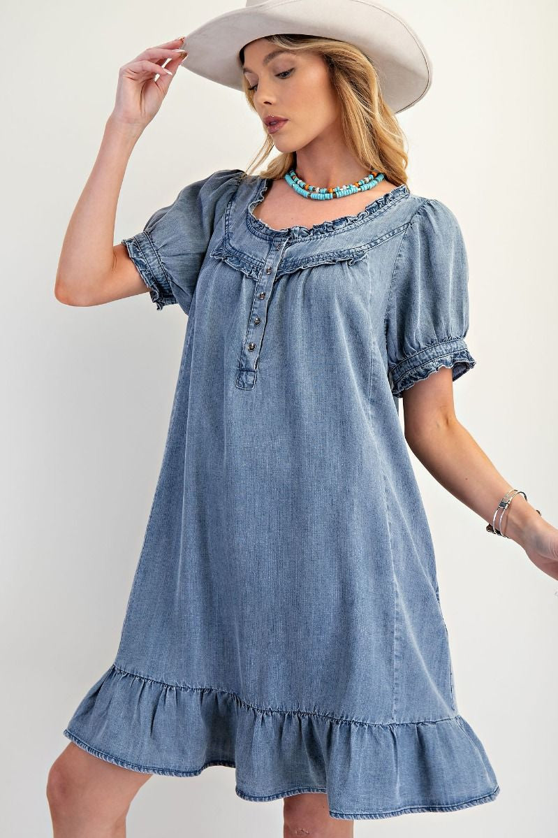 Chambray Ruffled Denim Dress