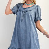 Chambray Ruffled Denim Dress