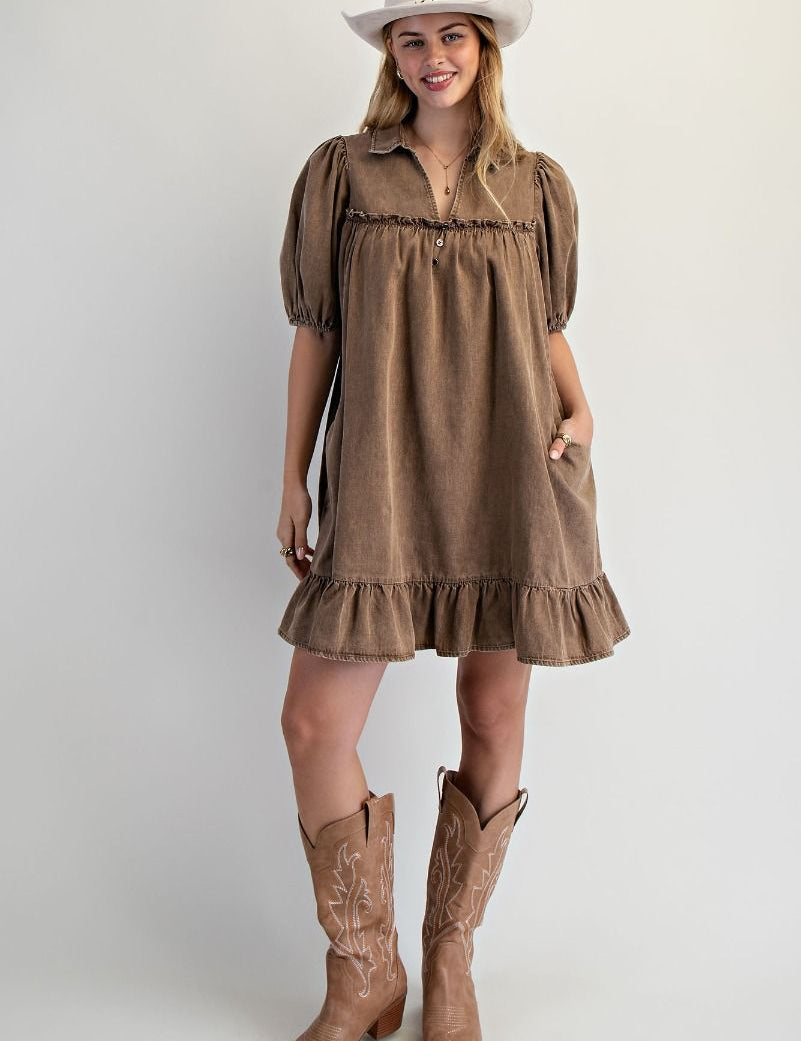 Ruffle Bottom Chambray Dress
