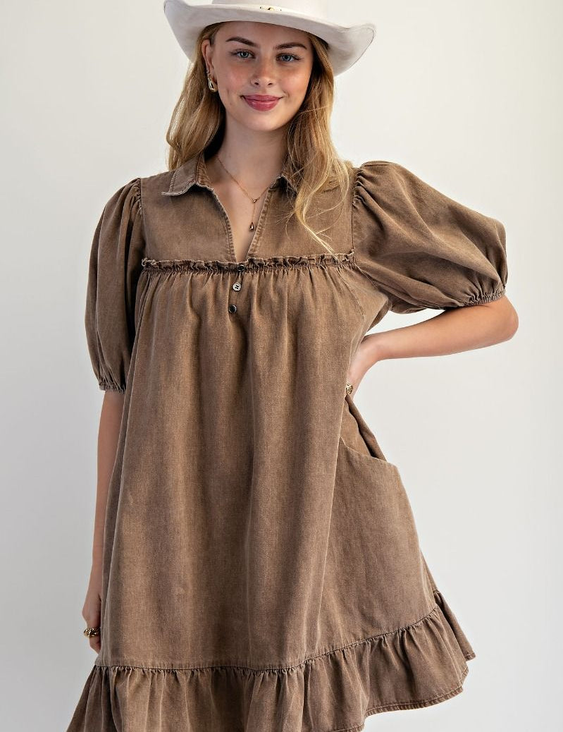 Ruffle Bottom Chambray Dress