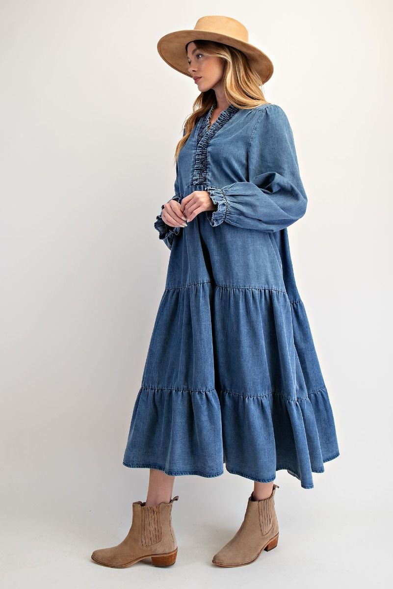Jenna Denim Smocked Dress