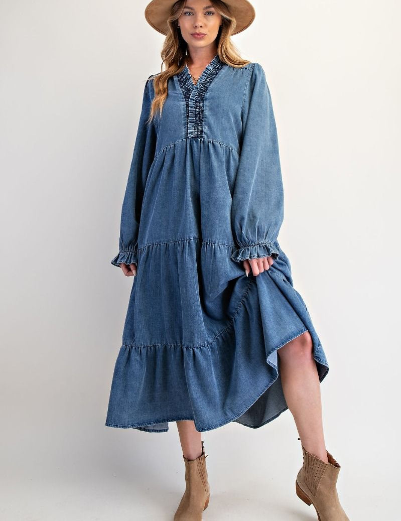 Jenna Denim Smocked Dress