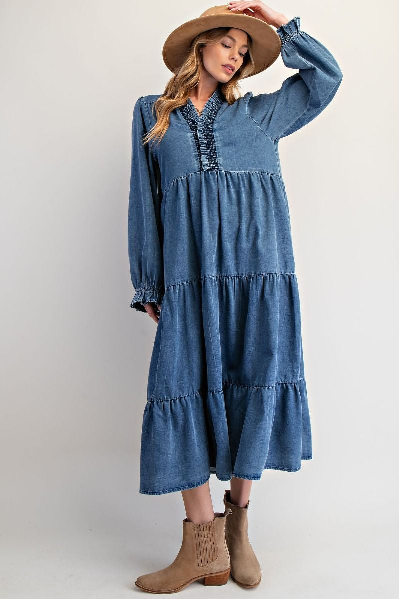 Jenna Denim Smocked Dress
