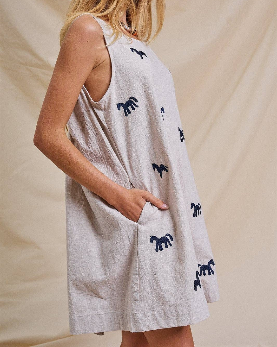 Blue Pony Linen Romper