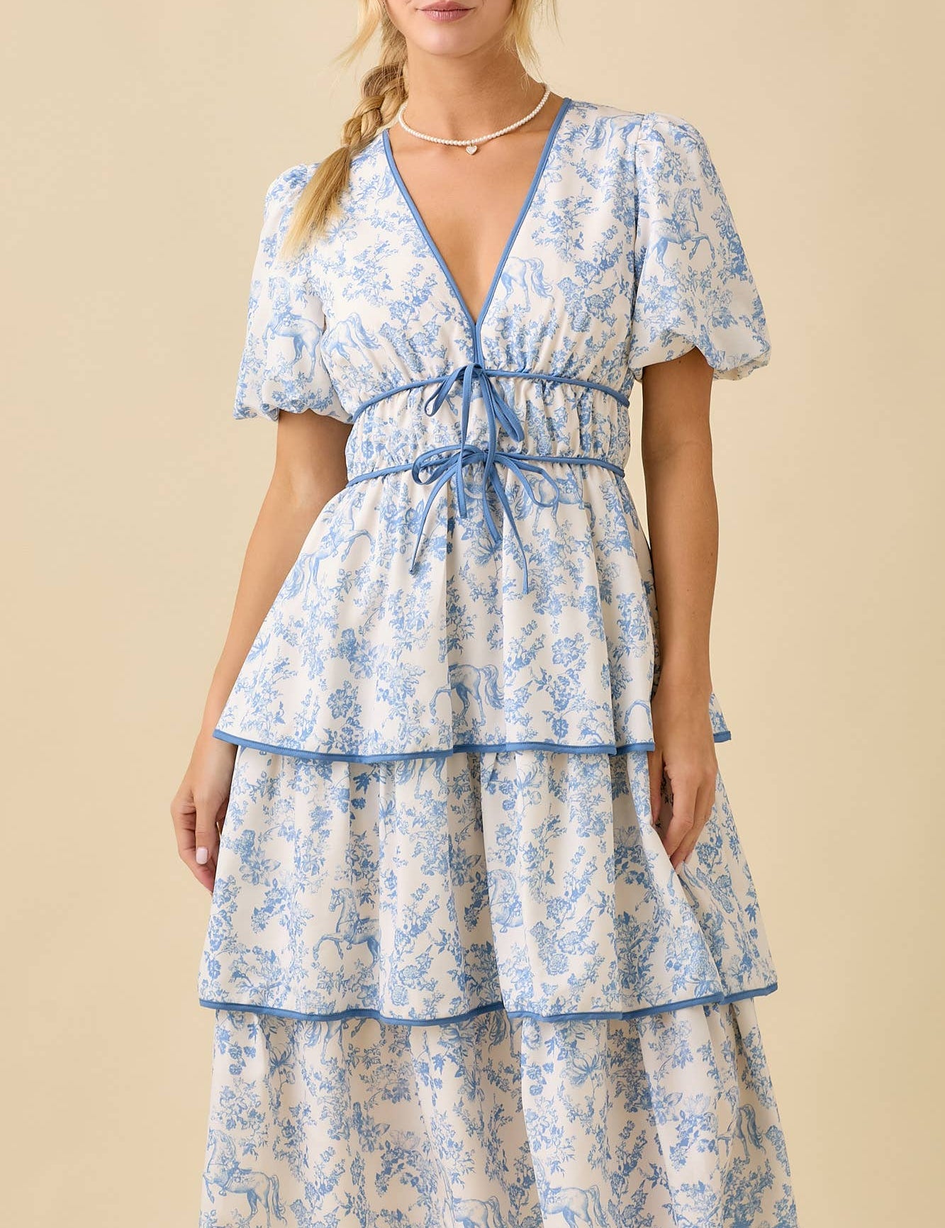 Vintage Horse Toile Dress Blue