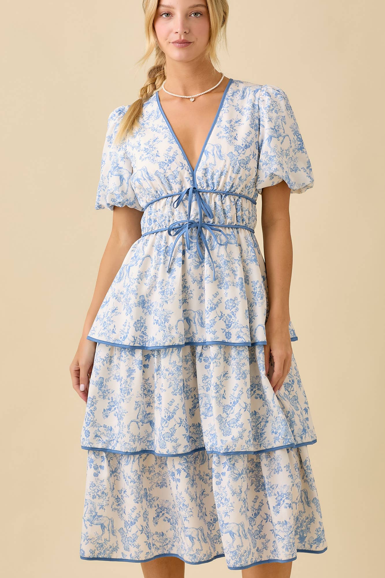 Vintage Horse Toile Dress Blue