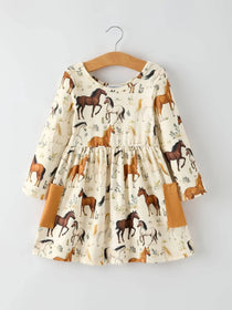 Elegant Horses Girl's Long Sleeve Dress - Bridle Up Hope Shop