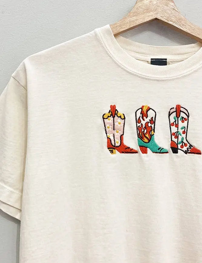 Embroidered Western Boots Tee - Bridle Up Hope Shop